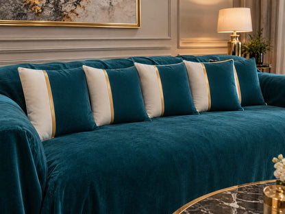 Premium Teal & Gold Accent Cushion Cover Luxury Velvet Designer Pillow Cover