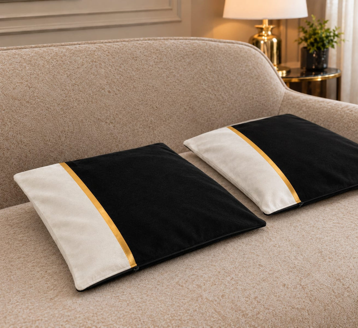 Premium Teal & Gold Accent Cushion Cover Luxury Velvet Designer Pillow Cover