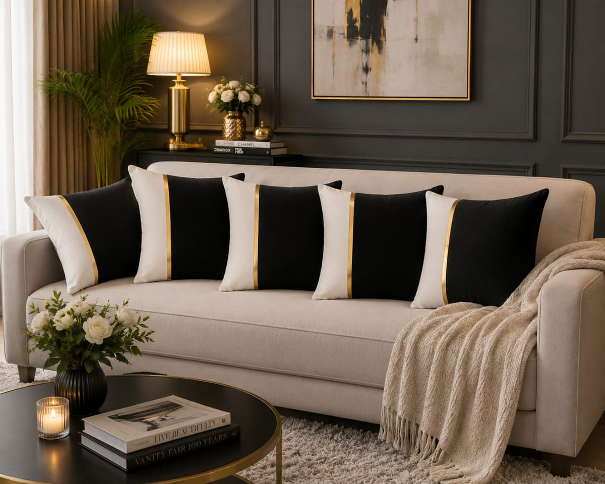 Premium Teal & Gold Accent Cushion Cover Luxury Velvet Designer Pillow Cover