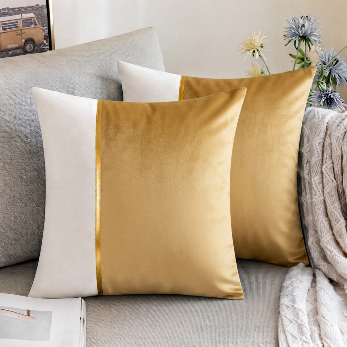 Premium Teal & Gold Accent Cushion Cover Luxury Velvet Designer Pillow Cover