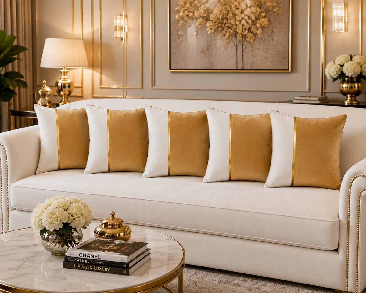Premium Teal & Gold Accent Cushion Cover Luxury Velvet Designer Pillow Cover
