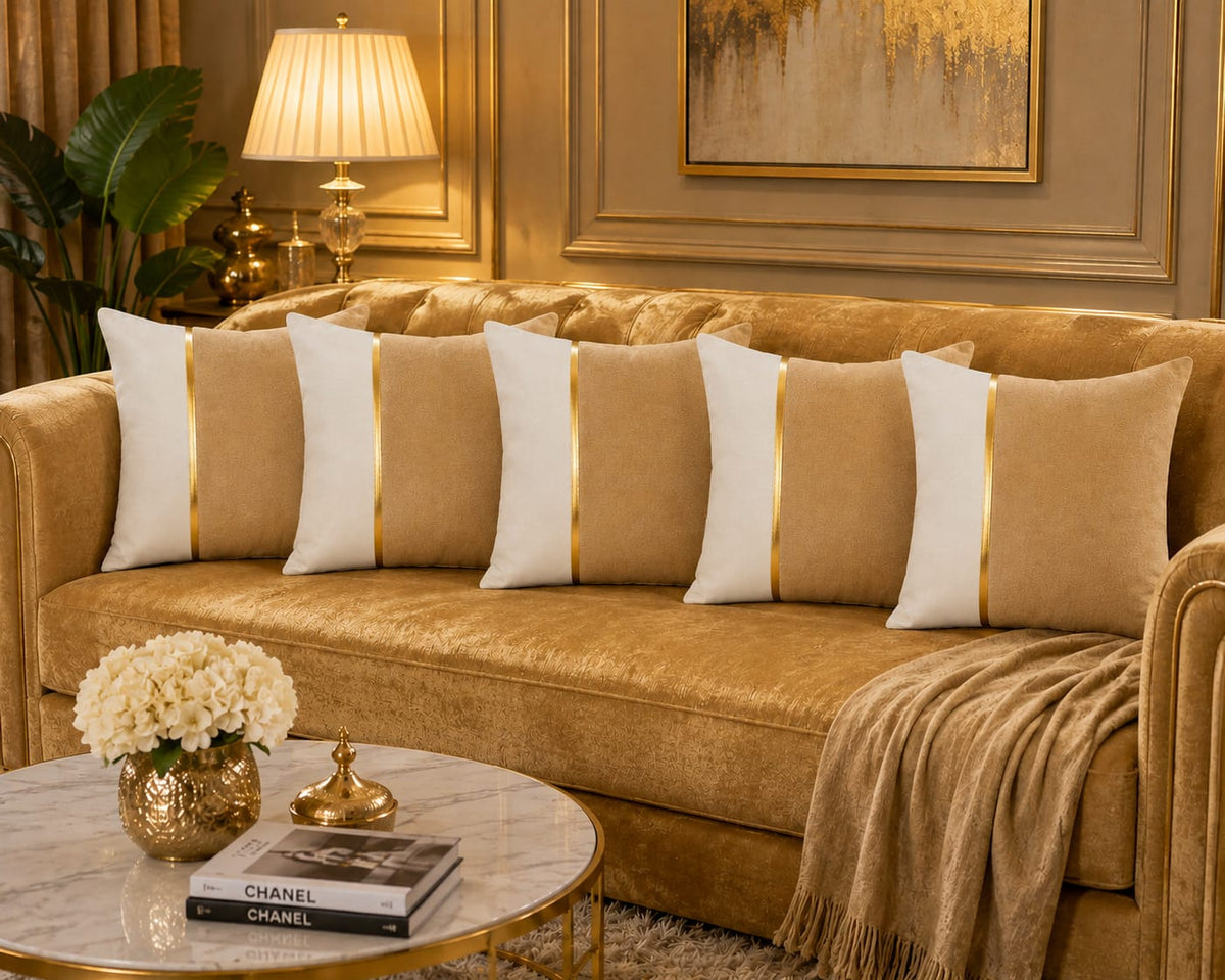 Premium Teal & Gold Accent Cushion Cover Luxury Velvet Designer Pillow Cover