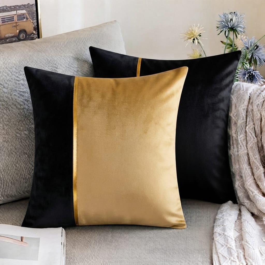 Premium Teal & Gold Accent Cushion Cover Luxury Velvet Designer Pillow Cover