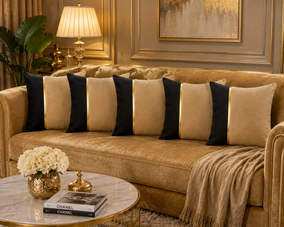 Premium Teal & Gold Accent Cushion Cover Luxury Velvet Designer Pillow Cover