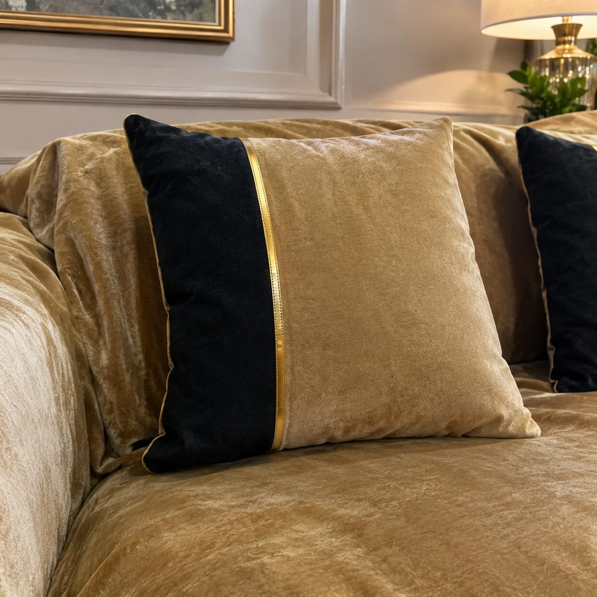 Premium Teal & Gold Accent Cushion Cover Luxury Velvet Designer Pillow Cover