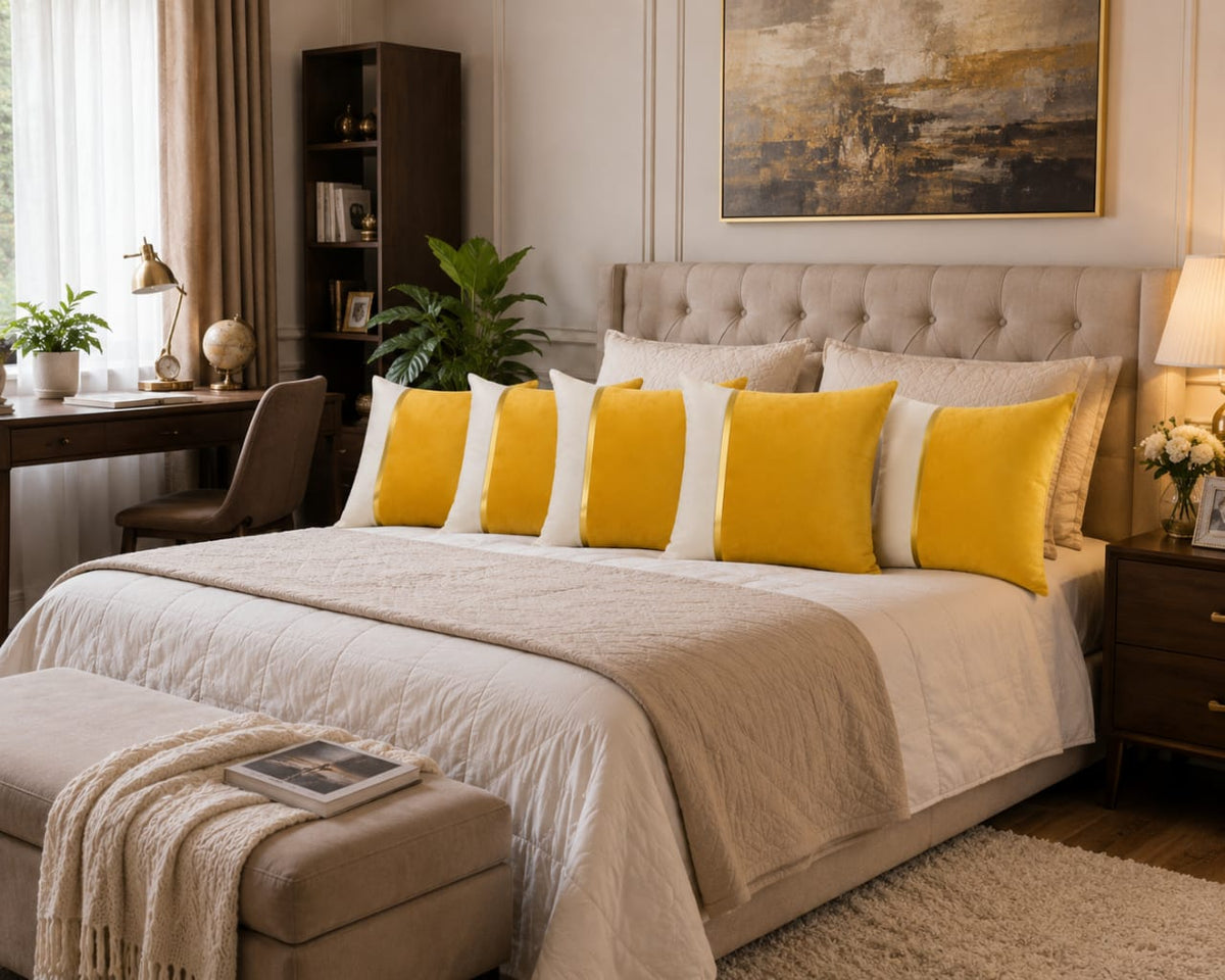 Premium Teal & Gold Accent Cushion Cover Luxury Velvet Designer Pillow Cover