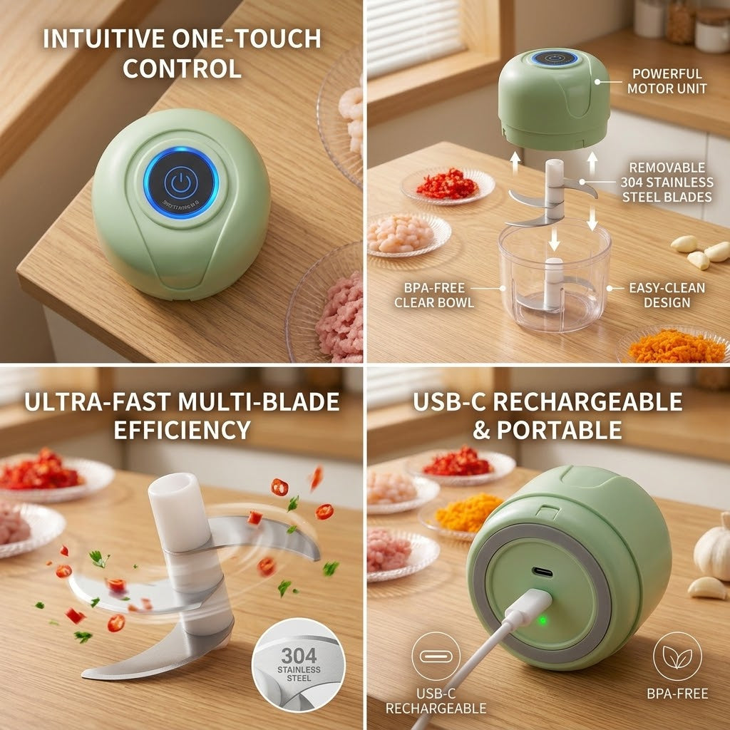 Rechargeable Mini Electric Garlic & Vegetable Chopper Portable Wireless Food Processor