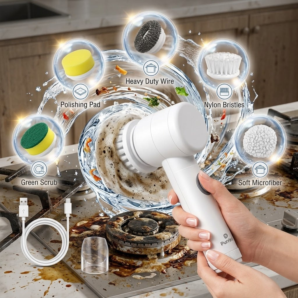 5-in-1 Electric Spin Scrubber Cordless Rechargeable Cleaning Brush