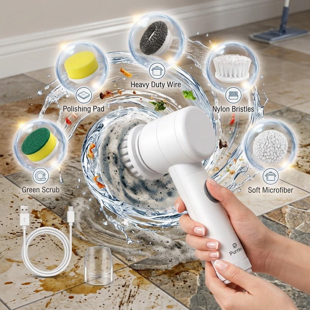 5-in-1 Electric Spin Scrubber Cordless Rechargeable Cleaning Brush